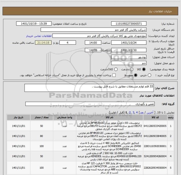 استعلام 33 قلم لوازم مستغلات مطابق با شرح فایل پیوست .