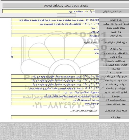 مناقصه, فراخوان شناسایی و تشخیص صلاحیت کاگزار بازار آب