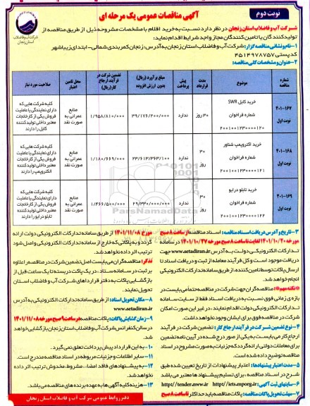 مناقصه خرید کابل SWR و... ـ نوبت دوم