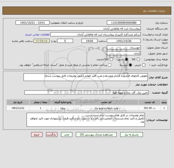 استعلام تعویض کابلهای فرسوده فشار متوسط و نصب کلید هوایی(طبق توضیحات فایل پیوست شده)