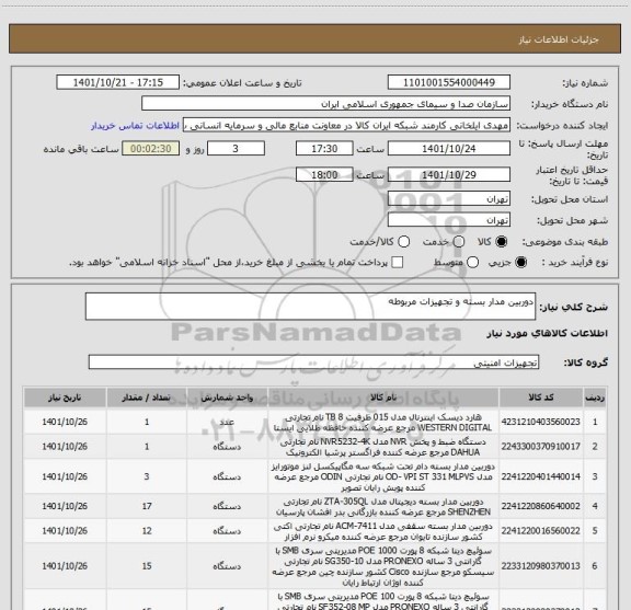 استعلام دوربین مدار بسته و تجهیزات مربوطه