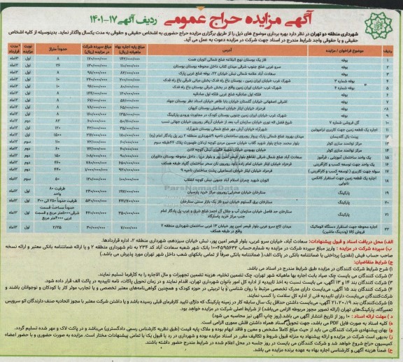 مزایده عمومی بوفه....