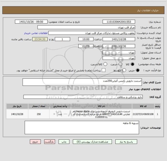 استعلام استنت دارویی زاینس آلپاین250عدد