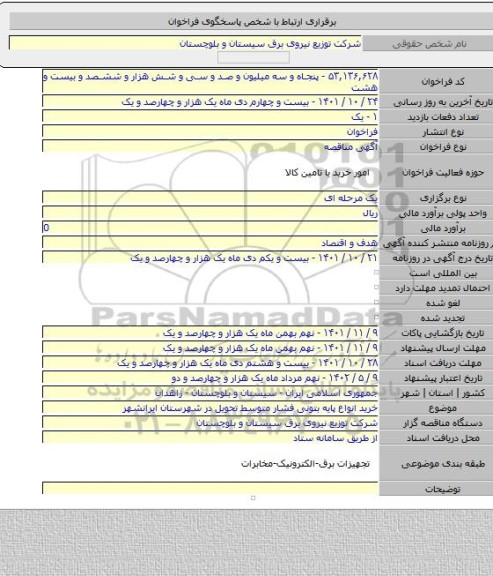 مناقصه, خرید انواع پایه بتونی فشار متوسط تحویل در شهرستان ایرانشهر