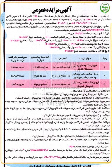 مزایده عمومی فروش ملک های تحت اختیار