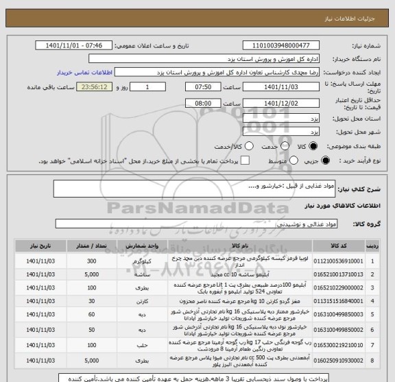 استعلام مواد غذایی از قبیل :خیارشور و....