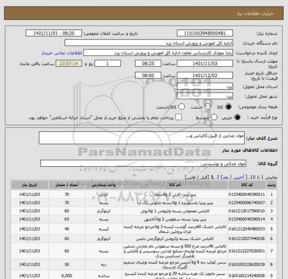 استعلام مواد غذایی از قبیل:کالباس و...