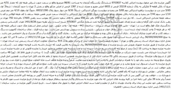 آگهی مزایده ششدانگ یکدستگاه آپارتمان به مساحت 98/81 مترمربع