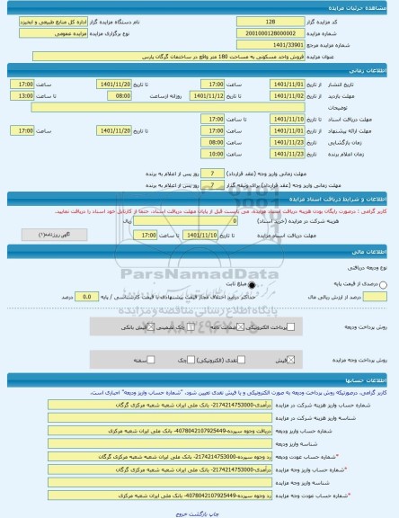 مزایده ، فروش واحد مسکونی به مساحت 180 متر واقع در ساختمان گرگان پارس  -مزایده آپارتمان  - استان گلستان