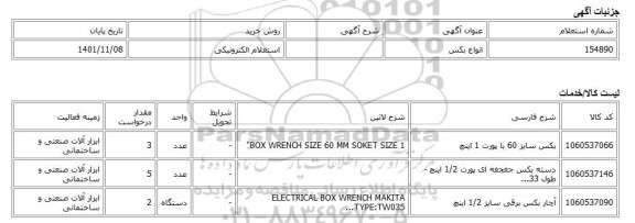 استعلام الکترونیکی، انواع بکس