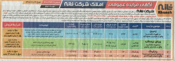 مزایده فروش املاک -نوبت دوم