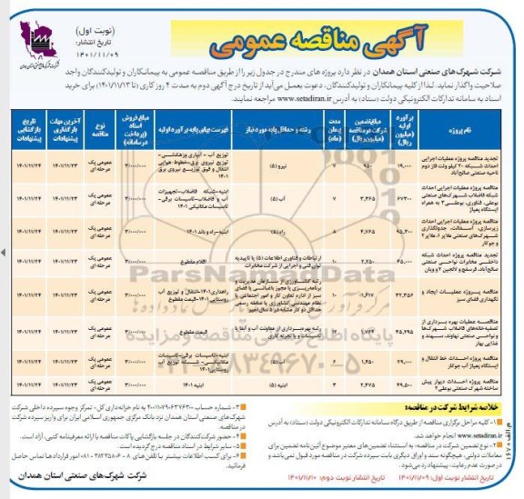 تجدید مناقصه پروژه عملیات اجرایی احداث شبکه 20 کیلوولت فاز دوم ناحیه صنعتی ...