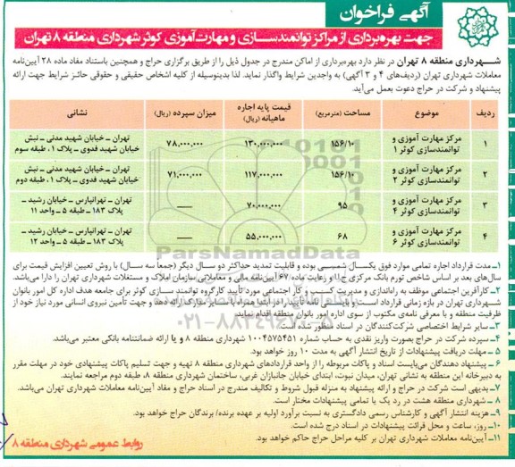 فراخوان بهره برداری از مراکز توانمندسازی و مهارت آموزی 