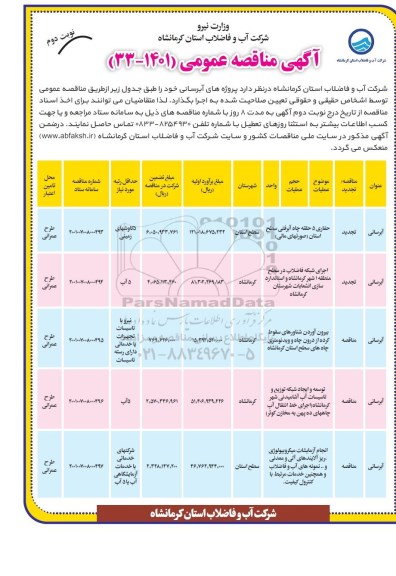 مناقصه حفاری 5 حلقه چاه آبرفتی ... نوبت دوم 