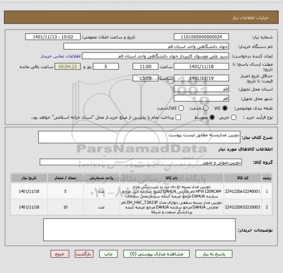 استعلام دوربین مداربسته مطابق لیست پیوست