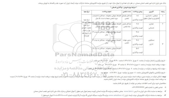 مزایده املاک و اموال تملیکی مازاد بانک ملی 