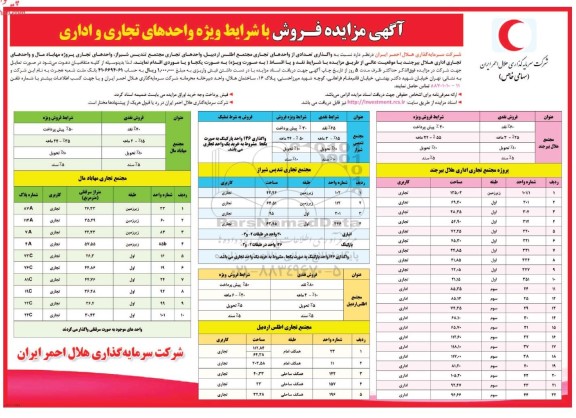 مزایده فروش با شرایط ویژه واحدهای تجاری و اداری 