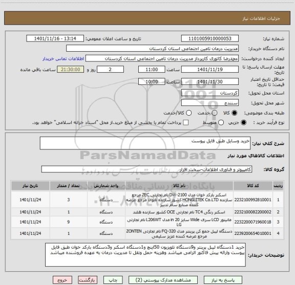 استعلام خرید وسایل طبق فایل پیوست