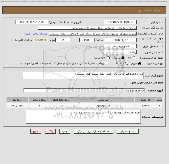 استعلام اجرای ارتباط فیبر نوری وکابل کشی طبق لیست های پیوست