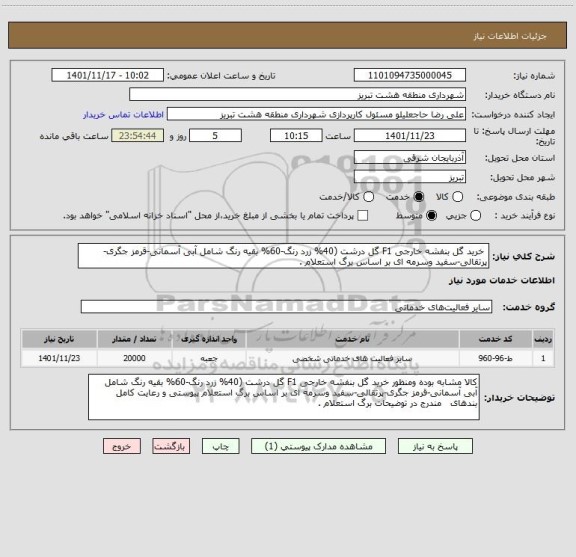 استعلام  خرید گل بنفشه خارجی F1 گل درشت (40% زرد رنگ-60% بقیه رنگ شامل آبی آسمانی-قرمز جگری-پرتقالی-سفید وسرمه ای بر اساس برگ استعلام .