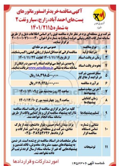 مناقصه خرید ترانسفورماتورهای ...