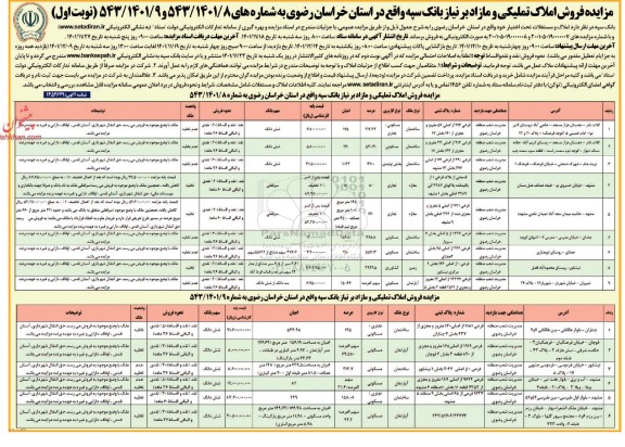 مزایده فروش املاک تملیکی کاربری مسکونی و تجاری نوبت اول  