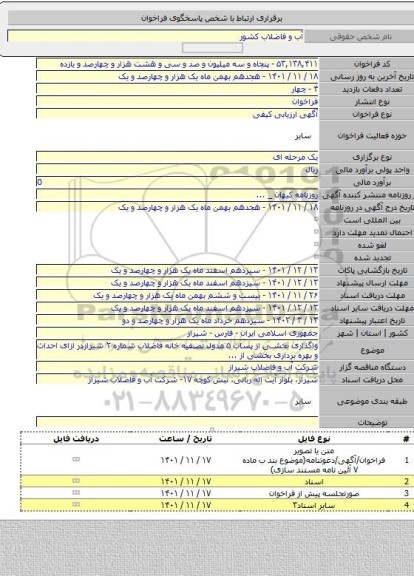 مناقصه, واگذاری بخشی از  پساب ۵ مدول تصفیه خانه فاضلاب شماره ۲ شیرازدر ازای احداث و بهره برداری بخشی از ...