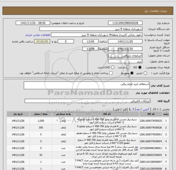 استعلام استعلام خرید لوازم برقی