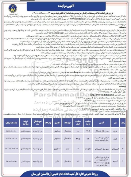 مزایده فروش تعدادی از املاک مسکونی و زمین 