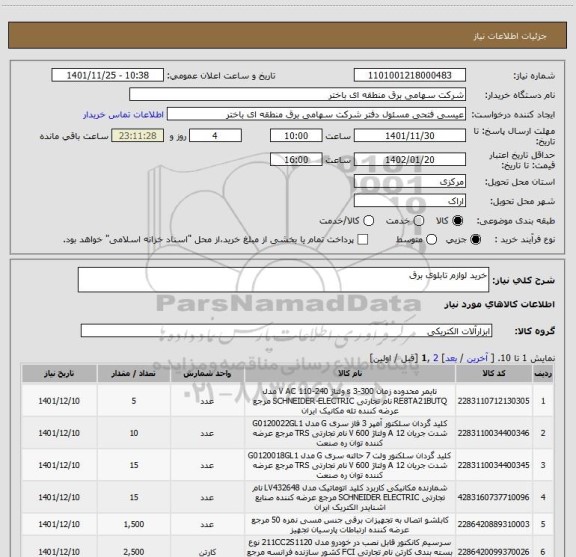 استعلام خرید لوازم تابلوی برق