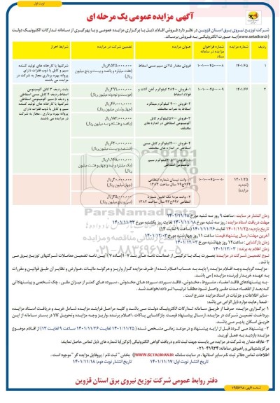 مزایده فروش مقدار 75 تن سیم مسی اسقاط ... 