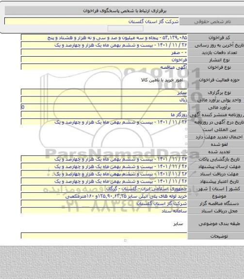 مناقصه, خرید لوله های پلی اتیلن سایز ۱۲۵٬۹۰٬۶۳٬۲۵و ۱۶۰مترمکعبی