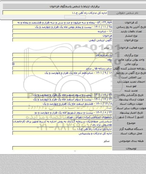 مناقصه, شناسایی متقاضیان سرمایه گذاری به روش اجاره به شرط تجهیز برای کارخانجات هاشمی نژاد ری