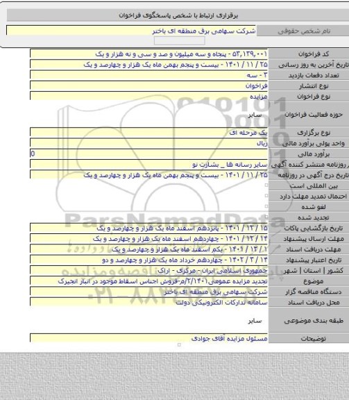 مزایده, تجدید مزایده عمومی۲/۱۴۰۱/م-فروش اجناس اسقاط موجود در انبار انجیرک