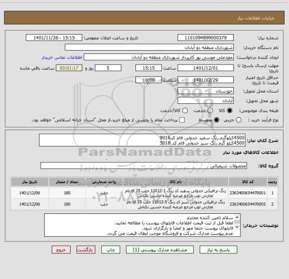 استعلام 4500کیلوگرم رنگ سفید جدولی فام کد9016
4500کیلو گرم رنگ سبز جدولی فام کد 5018