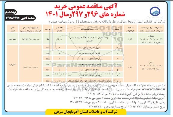 مناقصه خرید لوله داکتیل 600 و...  نوبت دوم 