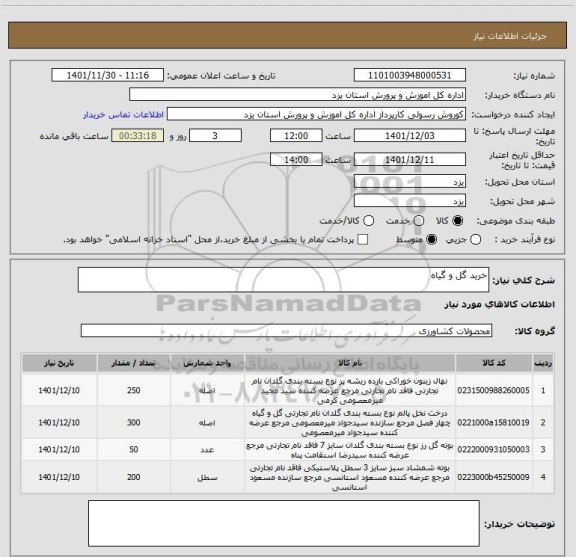 استعلام خرید گل و گیاه