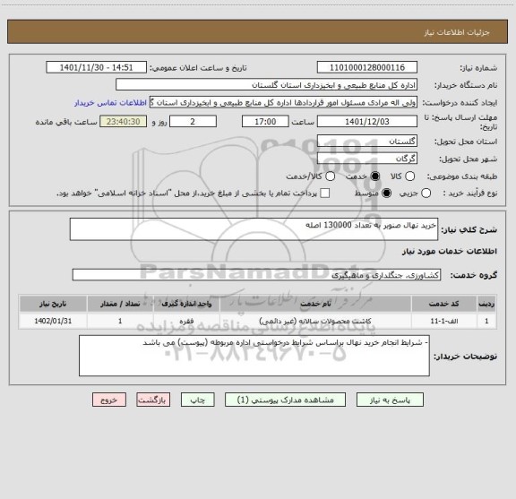 استعلام خرید نهال صنوبر به تعداد 130000 اصله