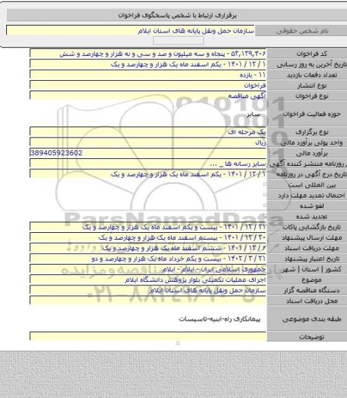 مناقصه, اجرای عملیات تکمیلی بلوار پژوهش دانشگاه ایلام