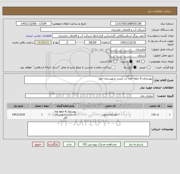 استعلام بهسازی 6 حلقه چاه آب شرب شهرستان آمل