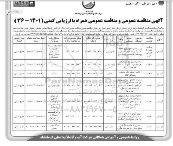 مناقصه بهره برداری نگهداری و خدمات مشترکین تاسیسات....