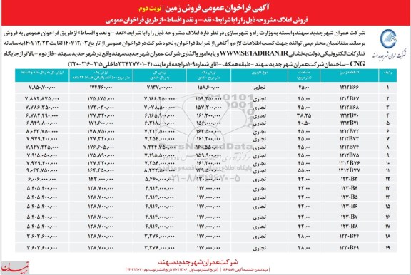 مزایده فروش زمین نوبت دوم 