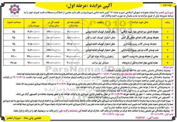 مزایده واگذاری بخشی از املاک و مستغلات - نوبت دوم