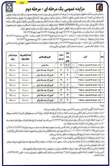 مزایده اجاره 9 باب واحد تجاری