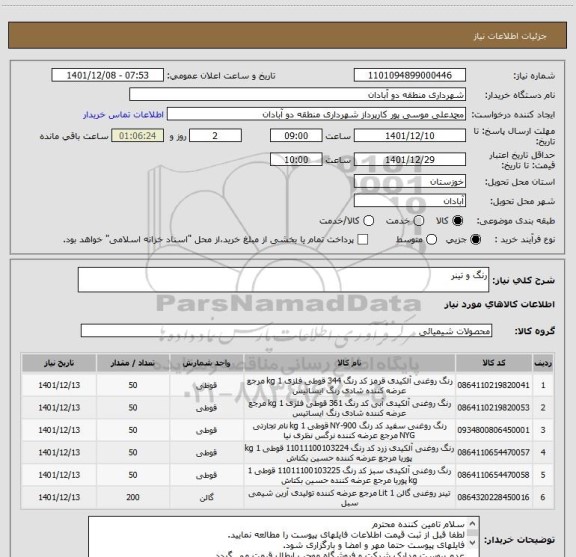 استعلام رنگ و تینر