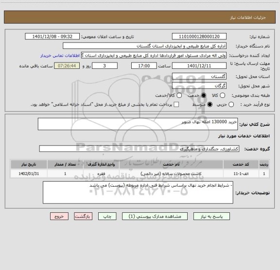 استعلام خرید 130000 اصله نهال صنوبر