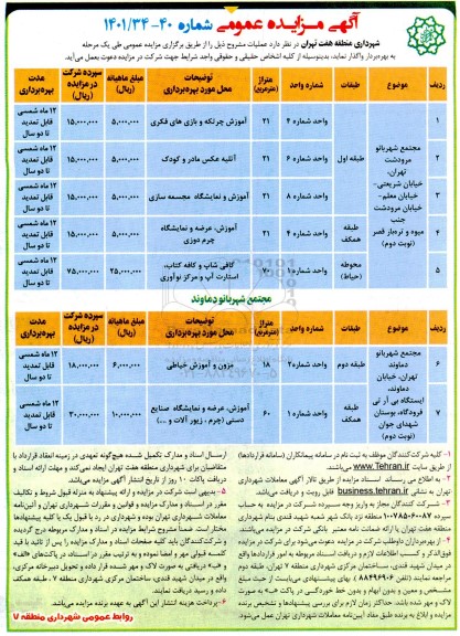 مزایده عمومی بهره برداری از مجتمع ...