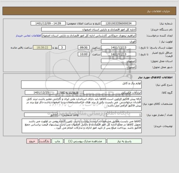 استعلام لوازم برق و کابل