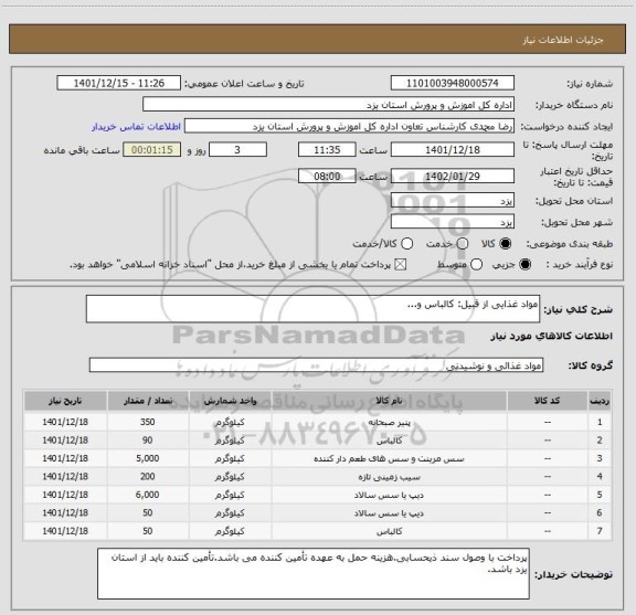 استعلام مواد غذایی از قبیل: کالباس و...