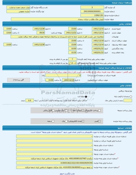 مزایده ، فروش ملک واقع در خیابان سعدی -مزایده زمین  - استان تهران